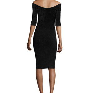 Helmut Lang Off the Shoulder Navy Italian Yarn Velveteen Dress XS